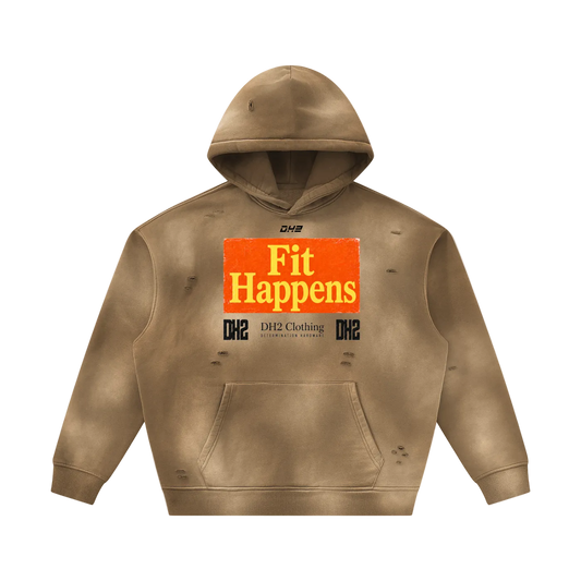 DH2 Fit Happens Unisex Sunfade Frayed Fleece Hoodie